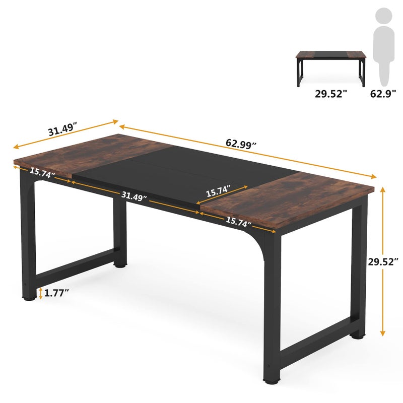 Tribesigns 63â€ Executive Desk, Large Office Computer Desk with Thicken Frame, Modern Simple Workstation Business Furniture for Home Office, Rustic Brown/Black - Image 2