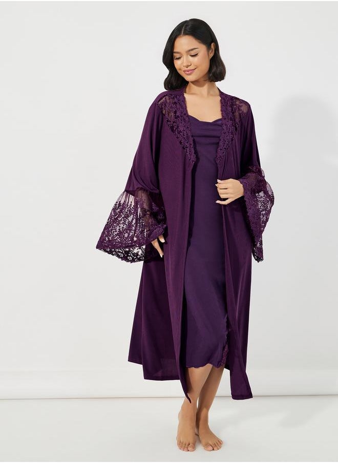 Styli Unwind Lace Insert Long Sleeves Robe  - Image 2