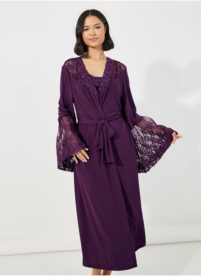 Styli Unwind Lace Insert Long Sleeves Robe  - Image 3