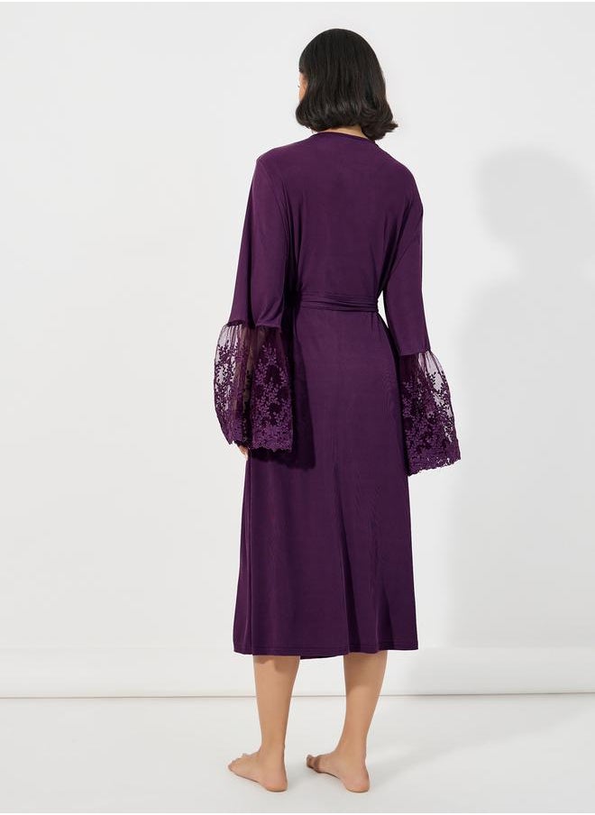 Styli Unwind Lace Insert Long Sleeves Robe  - Image 5