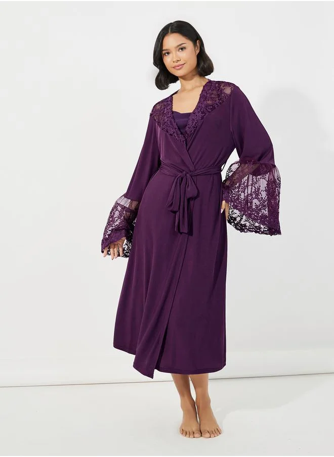 ستايلي Lace Insert Long Sleeves Robe