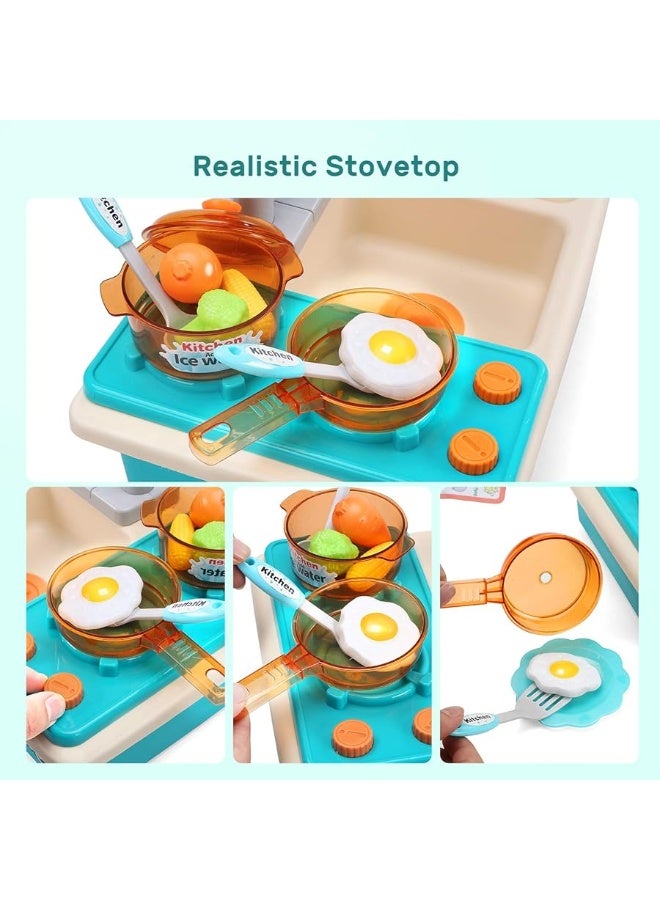 Cute Stone ألعاب حوض المطبخ من كيوت ستون مع صنبور حقيقي مطور، موقد طهي، قدر ومقلاة، طعام للعب، ملحقات أطباق تتغير ألوانها للأولاد والبنات toddlers - Image 4