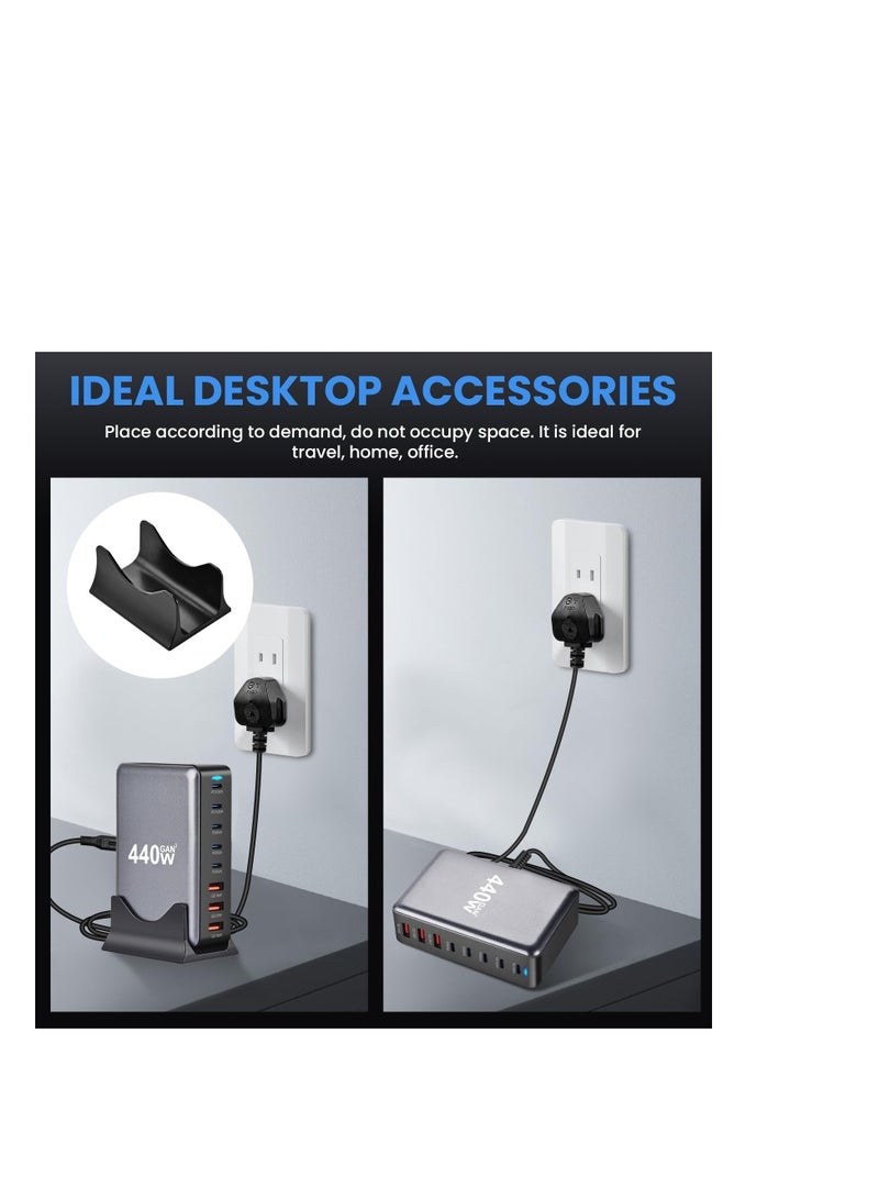 Haing 440W USB A&USB C charging station,5 Type-C Ports 【2×100W, 3x 65W】 and 3 USB Ports 【QC18W】 charge charging station C-type hub,GaN Technology,Fast Charge Wall Plug with 1.5m Power Cord Black - Image 4