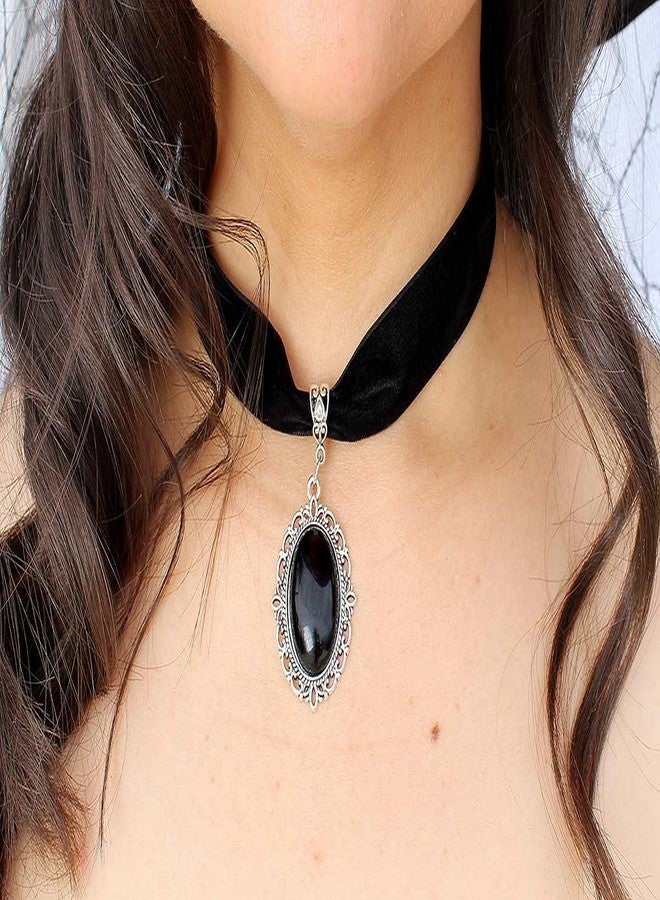 OLYPHAN قلادة تشوكر قوطية لنساء القراصنة، مجوهرات قوطية سوداء، قلادات مصاصي الدماء، لمسة فضية/قصدير، قلادة لملحقات زي الساحرة، قلادات الملكة الشريرة للهالوين، مظهر تعويذة عتيقة - Image 3