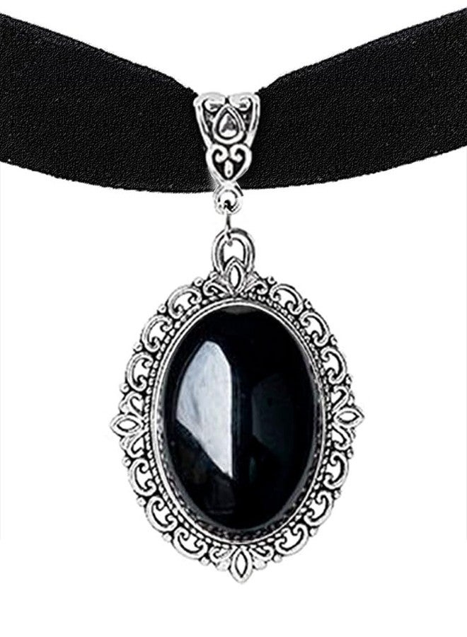 OLYPHAN قلادة تشوكر قوطية لنساء القراصنة، مجوهرات قوطية سوداء، قلادات مصاصي الدماء، لمسة فضية/قصدير، قلادة لملحقات زي الساحرة، قلادات الملكة الشريرة للهالوين، مظهر تعويذة عتيقة - Image 1