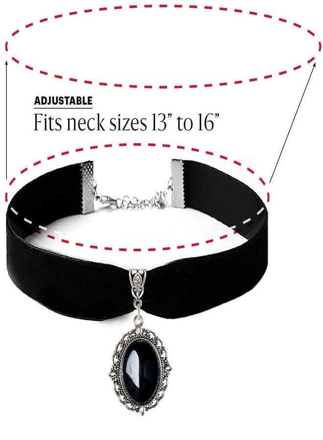OLYPHAN قلادة تشوكر قوطية لنساء القراصنة، مجوهرات قوطية سوداء، قلادات مصاصي الدماء، لمسة فضية/قصدير، قلادة لملحقات زي الساحرة، قلادات الملكة الشريرة للهالوين، مظهر تعويذة عتيقة - Image 4
