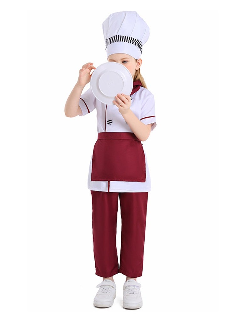Al Aoyama Kids' Western-style pastry chef costume, festive performance outfit, burgundy cake baker uniform  - Image 5