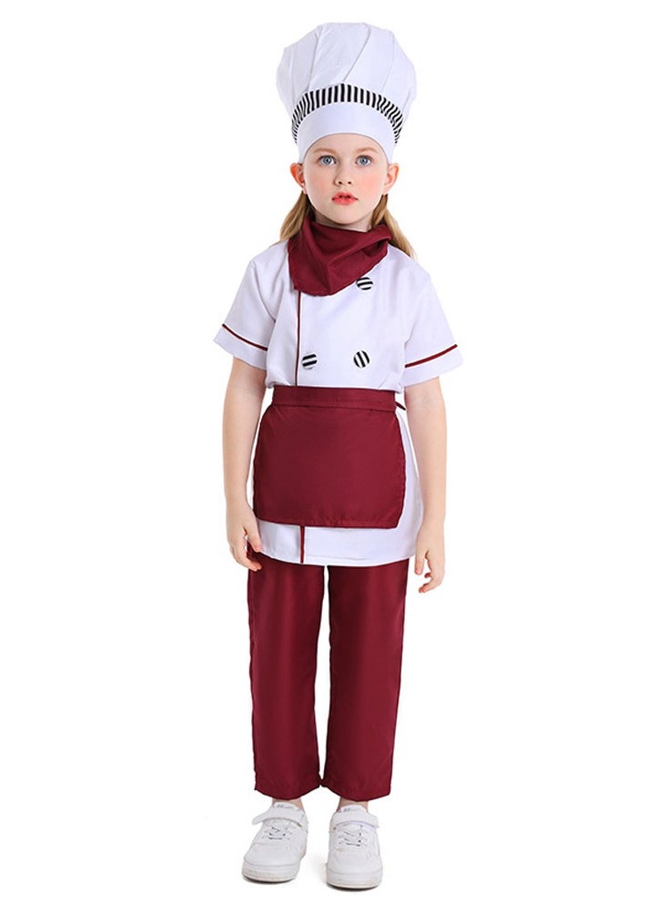 Al Aoyama Kids' Western-style pastry chef costume, festive performance outfit, burgundy cake baker uniform  - Image 2