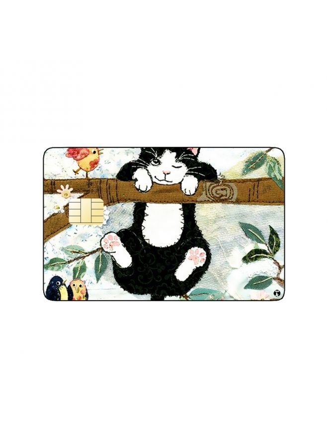 RKN PRINTED BANK CARD STICKER Cute Cat Drawing With Roses - Image 1