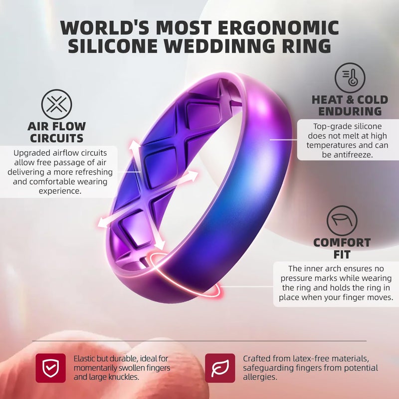 Egnaro Women's Silicone Band Rings, 5.5mm x 2mm Workout Flexible Hypoallergenic Rubber Band Trendy Jewelry Sets For Gym - Image 2