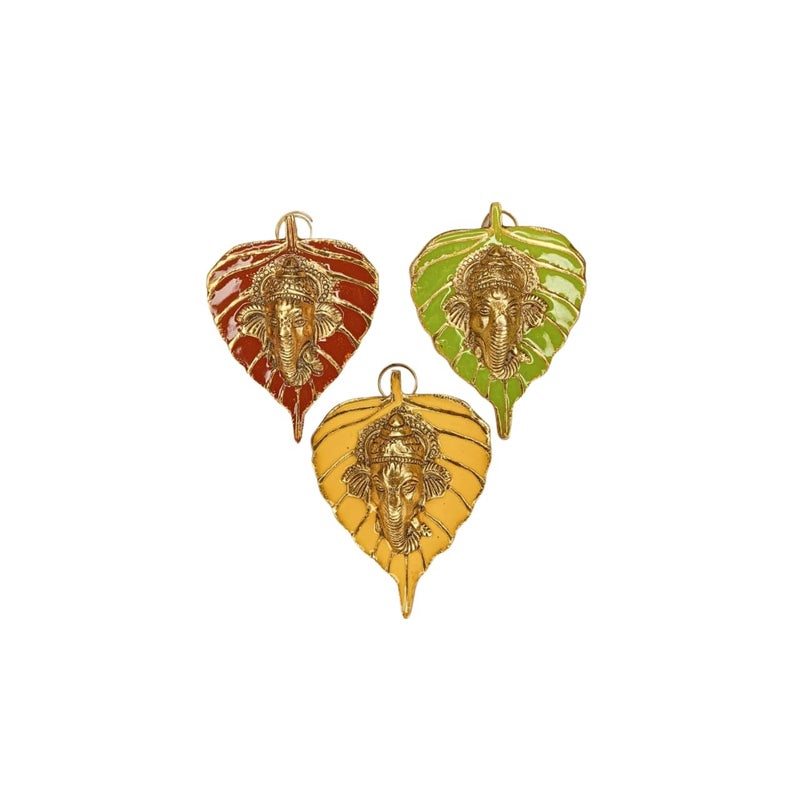 Velbliss Velbliss Metal Ganesha Idol on Leaf Ganesha Idol Wall Hanging Decor Return Gift for Women Diwali Dcor Item Gift for Ganesh Chaturthi House Warming Pack of 3 13cm  - Image 3