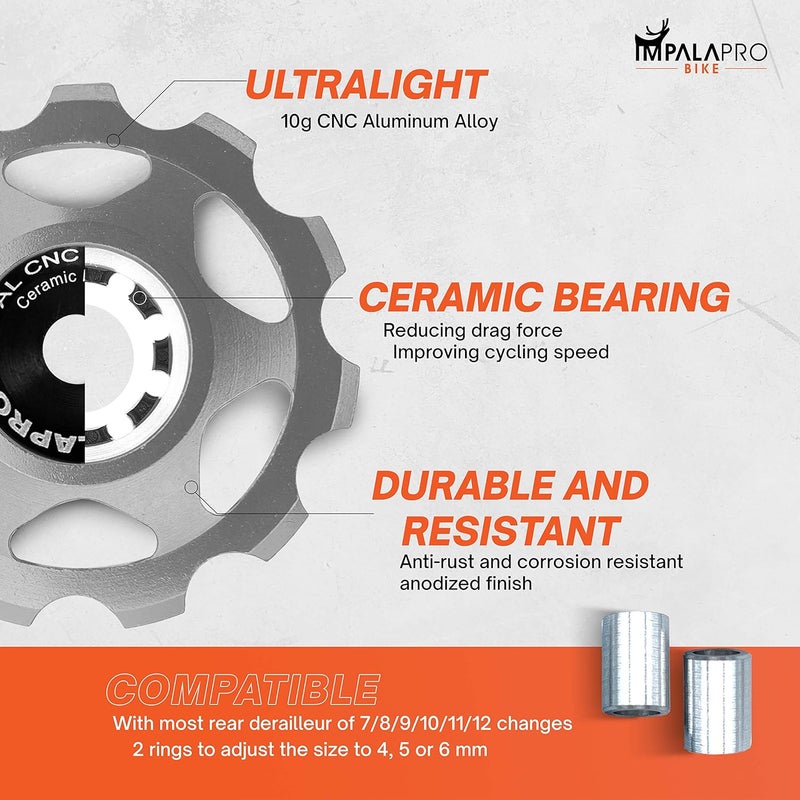 IMPALAPRO Bike Set of 2 Ceramic Jockey Wheels 11t - Derailleur Pulley - Shimano Jockey Wheels 11 Speed - Sram Pulley - Image 3