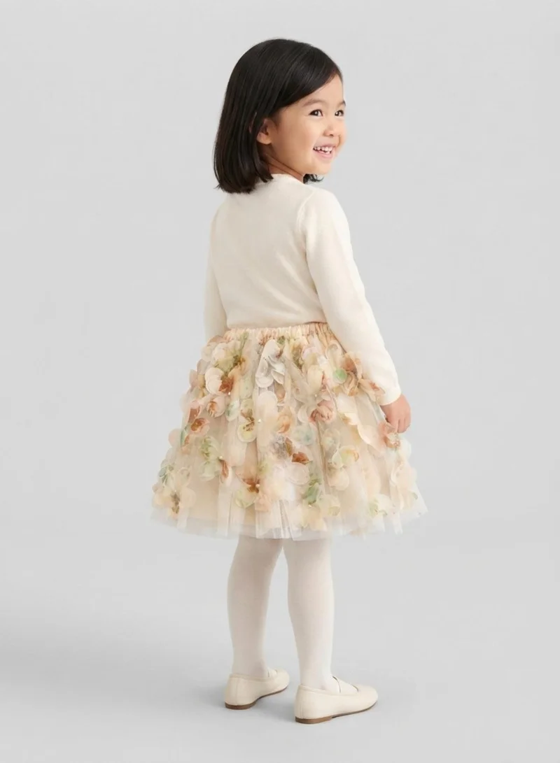 بيبي كلو Girls Beige Floral Layered Tulle Party Skirt