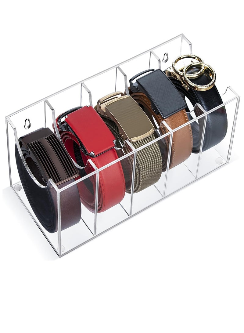 Acrylic - Belt Organizer - Wall Mount Belt Storage – Tie and Belt Organizer for Closet and Drawer – Belt Display - Organizer for Belts, Ties, Watches, Cosmetics, Underwear (5 compartment)  - Image 1
