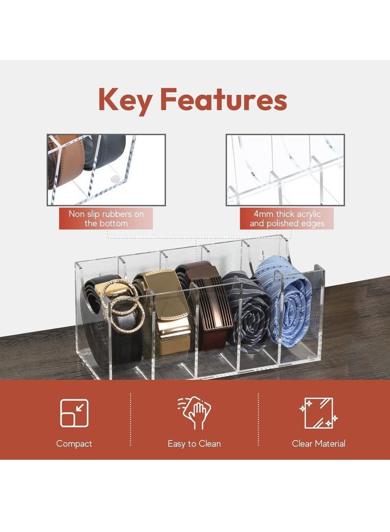 Acrylic - Belt Organizer - Wall Mount Belt Storage – Tie and Belt Organizer for Closet and Drawer – Belt Display - Organizer for Belts, Ties, Watches, Cosmetics, Underwear (5 compartment)  - Image 4