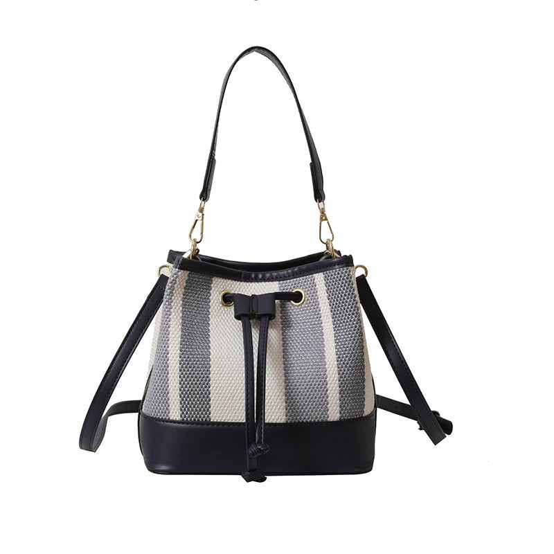 Striped Color-Blocked Bucket Bag For Women 2023 Japanese And Korean Fashion Niche Single Shoulder Crossbody Bucket Bag - Image 1
