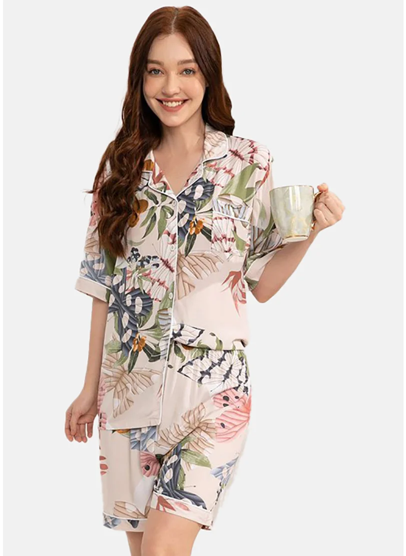 YUNIQEE Floral Printed Shirt With Shorts Night Suits
