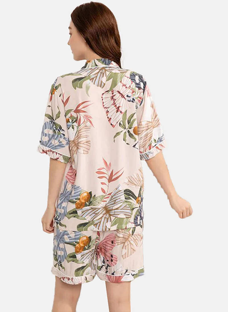 YUNIQEE Floral Printed Shirt With Shorts Night Suits