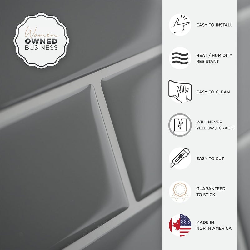Smart Tiles Peel and Stick Backsplash - 10 Sheets of 10.95" x 9.70" - 3D Adhesive Peel and Stick Tile Backsplash for Kitchen, Bathroom, Wall Tile, Subway Grigio - Image 4