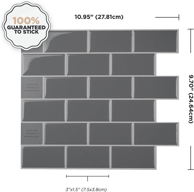 Smart Tiles Peel and Stick Backsplash - 10 Sheets of 10.95" x 9.70" - 3D Adhesive Peel and Stick Tile Backsplash for Kitchen, Bathroom, Wall Tile, Subway Grigio - Image 3