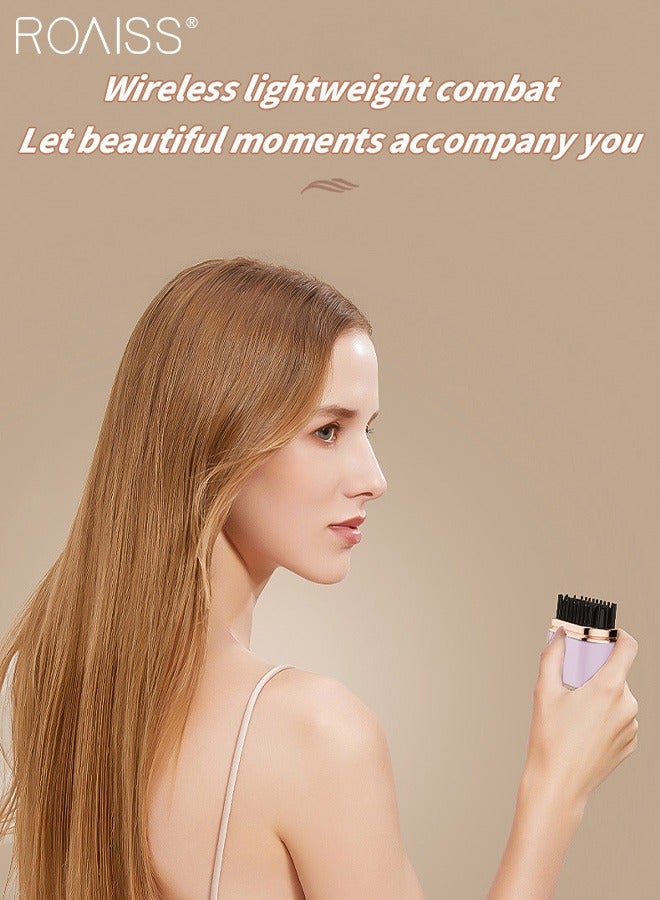 رويس فرشاة فرد شعر لاسلكية محمولة، تعديل درجة الحرارة بثلاث سرعات، عمر بطارية طويل للغاية، حديد فرد شعر سريعة التسخين بدون ضرر، مناسبة للغرة والشعر مستقيم - Image 3