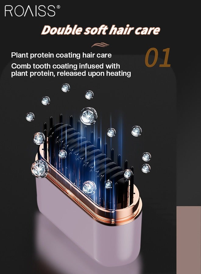 رويس فرشاة فرد شعر لاسلكية محمولة، تعديل درجة الحرارة بثلاث سرعات، عمر بطارية طويل للغاية، حديد فرد شعر سريعة التسخين بدون ضرر، مناسبة للغرة والشعر مستقيم - Image 4