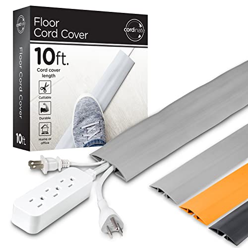 Cordinate 10ft Floor Cord Cover, Cable Protector, Hide Extension Cords, Protect Cords, Prevent Cable Trips, Heavy Duty Cord Hider - Cable Cavity = 0.75" (W) x 0.43" (H) - Gray - Image 1