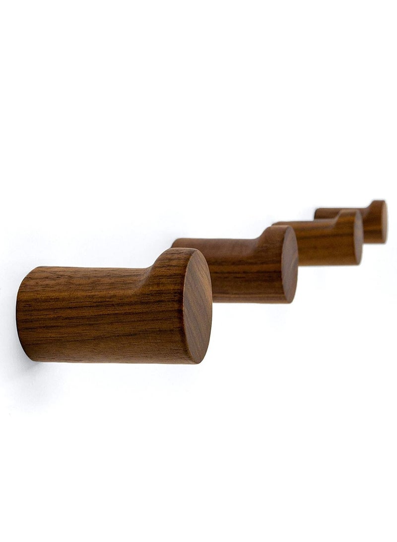 Natural Wooden Wall Hooks - Pack of 4 - Mounted Modern Hook - Handmade Decorative Coat Pegs - Minimalist for Hanging Hat Coats (Black Walnut Wood) - Image 1