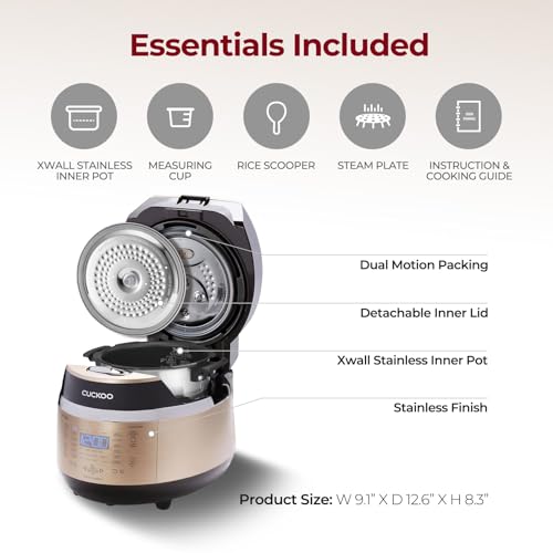 Cuckoo طباخ الأرز كوكو عالي الضغط 3 أكواب غير مطبوخة / 6 أكواب مطبوخة بتقنية التسخين بالحث، صانع أرز صغير مع 16 خيار قائمة ولوحة بخار، دليل صوتي، ذهبي (CRP-EHSS0309F) - Image 2