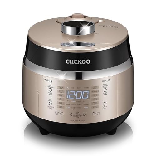 Cuckoo طباخ الأرز كوكو عالي الضغط 3 أكواب غير مطبوخة / 6 أكواب مطبوخة بتقنية التسخين بالحث، صانع أرز صغير مع 16 خيار قائمة ولوحة بخار، دليل صوتي، ذهبي (CRP-EHSS0309F) - Image 1