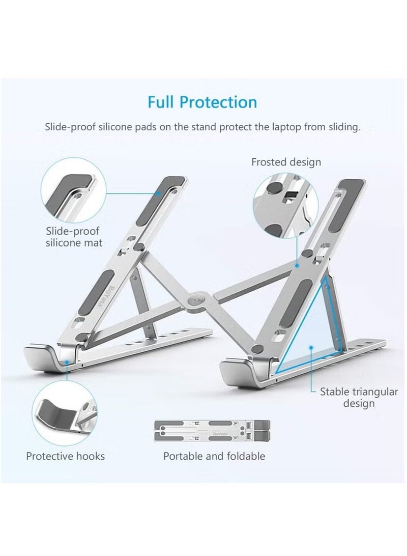 Laptop Stand with Large Anti-Slip Pad, Aluminum Alloy + Silicone Material, 7 Angle Adjustable Computer Stand - Foldable Laptop Stand, Ventilation and Heat Dissipation, Compatible with 10-15.6 Inch Laptops - Image 5