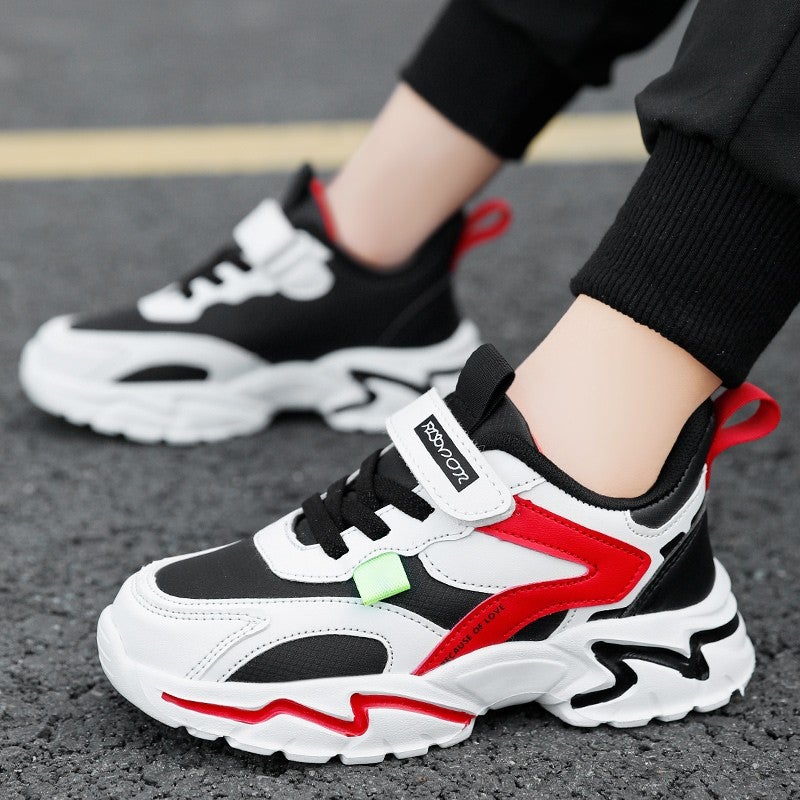 Boys' Shoes 2024 Spring & Fall New Leather-Covered Medium And Large Kidsren'S Mesh Shoes Kidsren'S Sports Shoes Single Mesh - Image 1