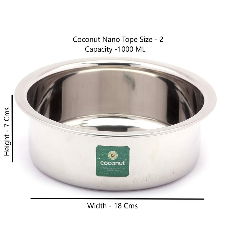 Coconut Stainless Steel (Heavy Guage) Nano Tope - Cook N Serveware-1 Unit - Capacity - 1000 ML - Image 3