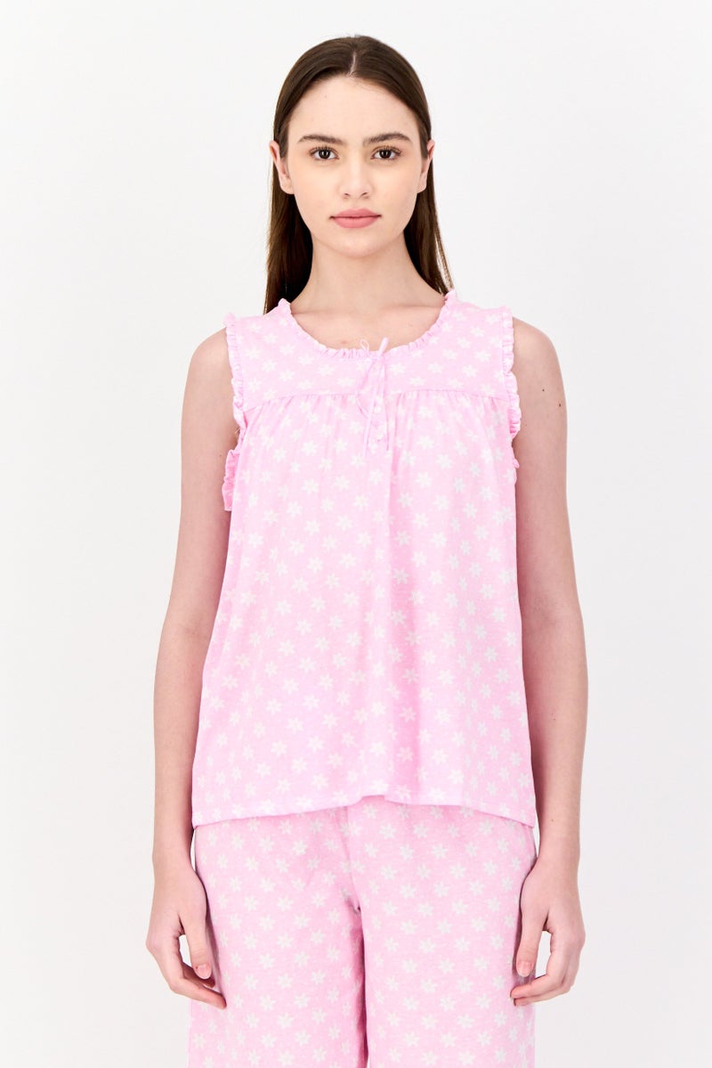 Celestial Dreams Women 2Pc Set Floral Print Pajama, Pink - Image 4