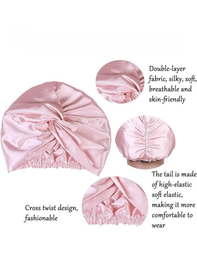 Silk Hair Wrap for Sleeping Silk Bonnet Night Sleep Cap for Curly Hair Double Layer Soft Silky Head Scarf Shower Caps for Women Hair Beauty Satin Bonnet With Adjustable Elastic (pink)  - Image 2