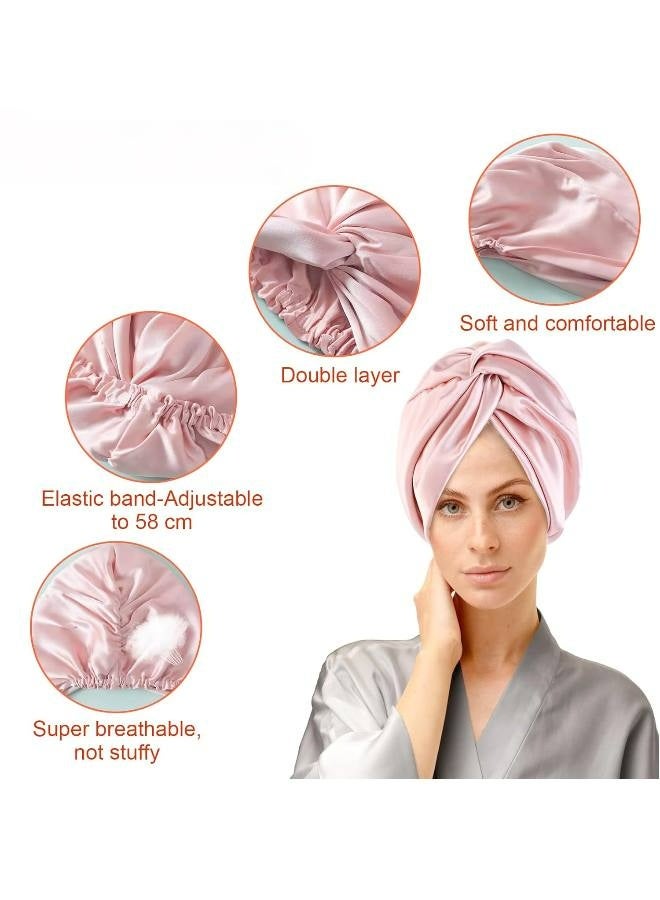 Silk Hair Wrap for Sleeping Silk Bonnet Night Sleep Cap for Curly Hair Double Layer Soft Silky Head Scarf Shower Caps for Women Hair Beauty Satin Bonnet With Adjustable Elastic (pink)  - Image 3
