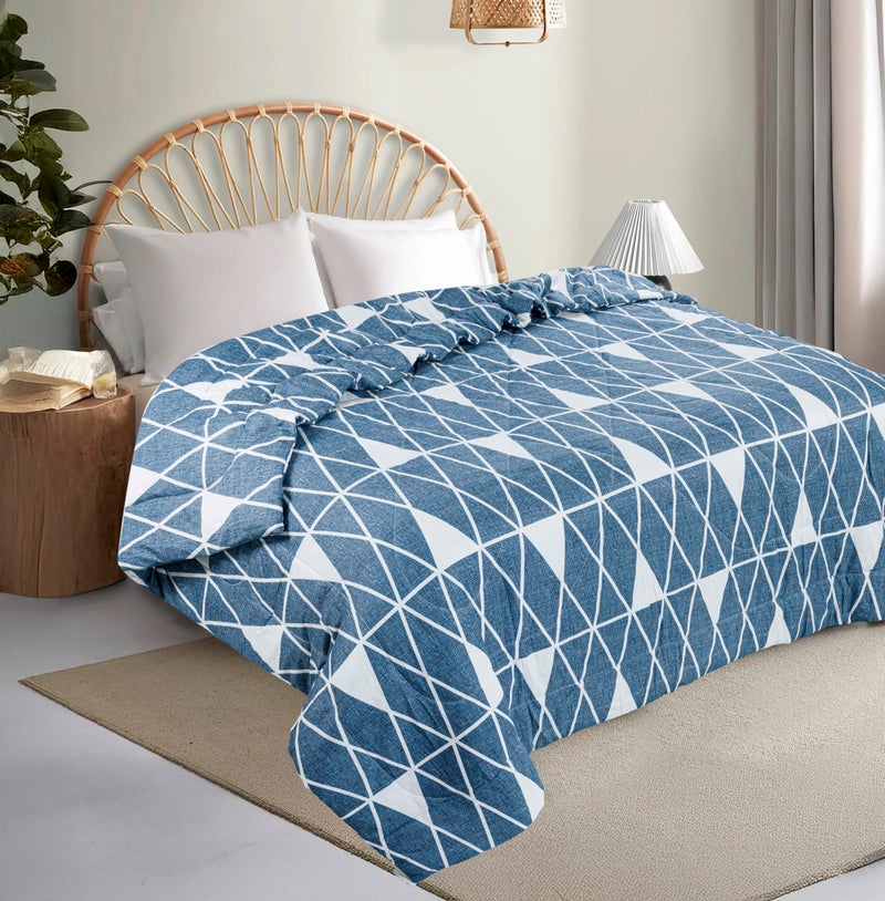 CHANDRAVATI 240 GSM Microfiber Reversible AC Comforter/Quilt/Duvets/Summer Blanket for Double Bed King Size [230x250 cm] (Blue-White Triangle) - Image 1
