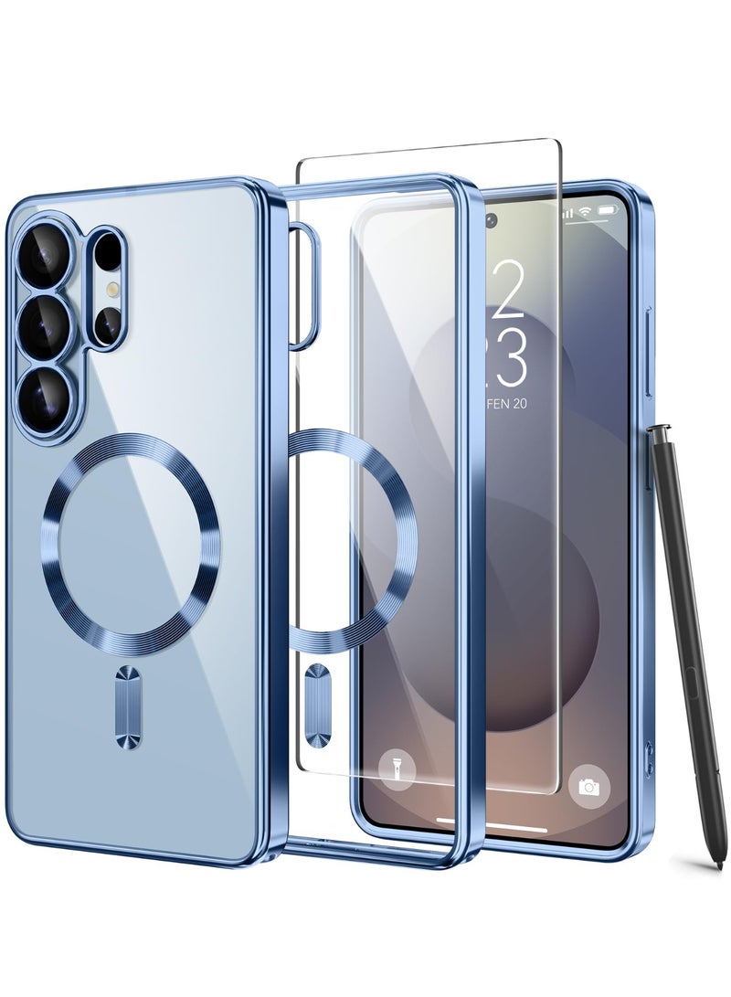 GolbinBox Magnetic Case for Samsung Galaxy S26 Ultra with Screen Protector,[Compatible with MagSafe][Full Camera Protection]Slim Military Shockproof Plating Phone Cover for Galaxy S26 Ultra(Blue/Clear) - Image 1