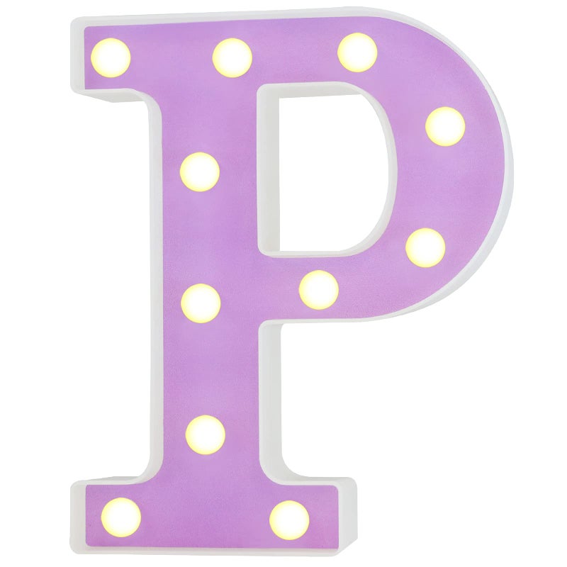 Pooqla LED Letter Lights Purple Light Up Alphabet Sign Colorful DIY Marquee Night Light with Warm White LED Home Party Birthday Wedding Bar Decoration Purple Letter P