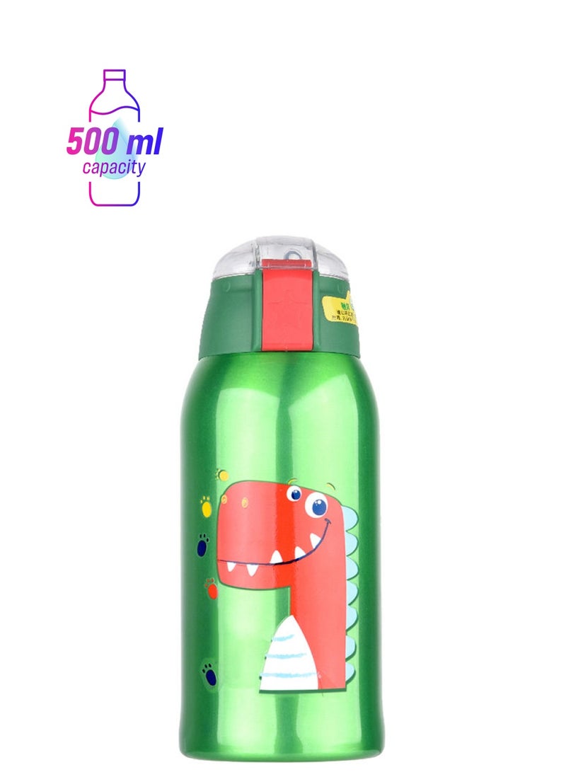 NIBEMINENT Vacuum Insulated Cartoon Animal Water Bottle Green - Image 1