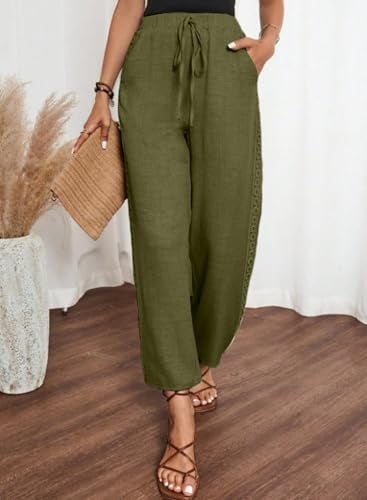 Acelitt Women's Casual Linen Pants Lightweight Spring Fall Trendy Fashion 2026 Cropped Ankle Pants Trousers Green XL - Image 2