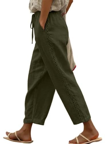 Acelitt Women's Casual Linen Pants Lightweight Spring Fall Trendy Fashion 2026 Cropped Ankle Pants Trousers Green XL - Image 1