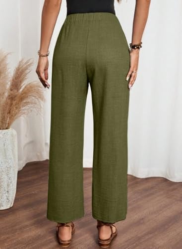 Acelitt Women's Casual Linen Pants Lightweight Spring Fall Trendy Fashion 2026 Cropped Ankle Pants Trousers Green XL - Image 4