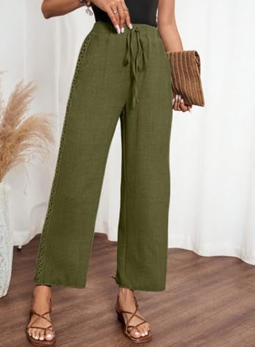 Acelitt Women's Casual Linen Pants Lightweight Spring Fall Trendy Fashion 2026 Cropped Ankle Pants Trousers Green XL - Image 3