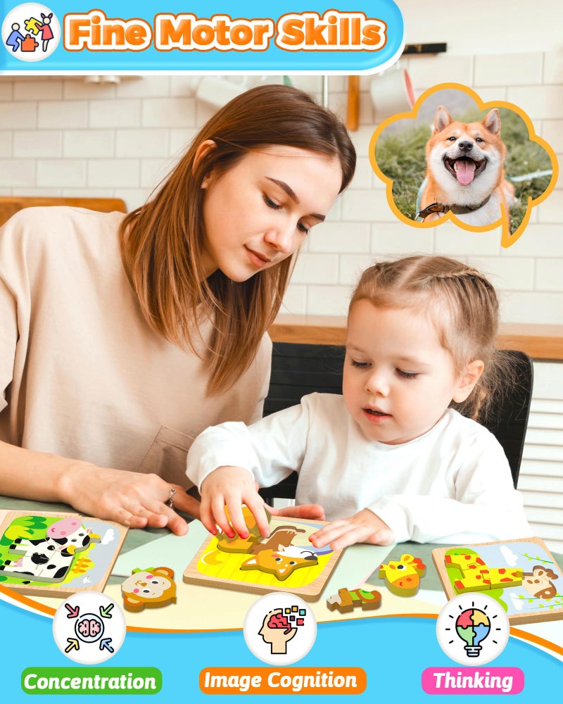 Benresive Wooden Toddler Puzzles 12pcs Animal Montessori Toys for 13 Year Old Boys  Girls Learning Educational Preschool Toys Great Easter Basket Stuffers Gifts for 1 2 3 Year Olds - Image 3