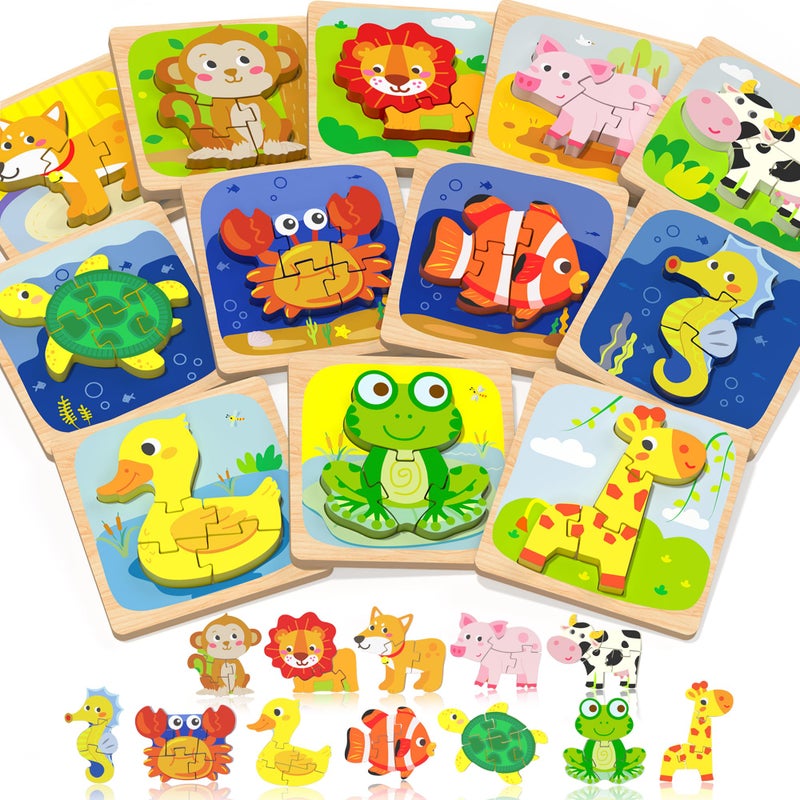 Benresive Wooden Toddler Puzzles 12pcs Animal Montessori Toys for 13 Year Old Boys  Girls Learning Educational Preschool Toys Great Easter Basket Stuffers Gifts for 1 2 3 Year Olds - Image 2