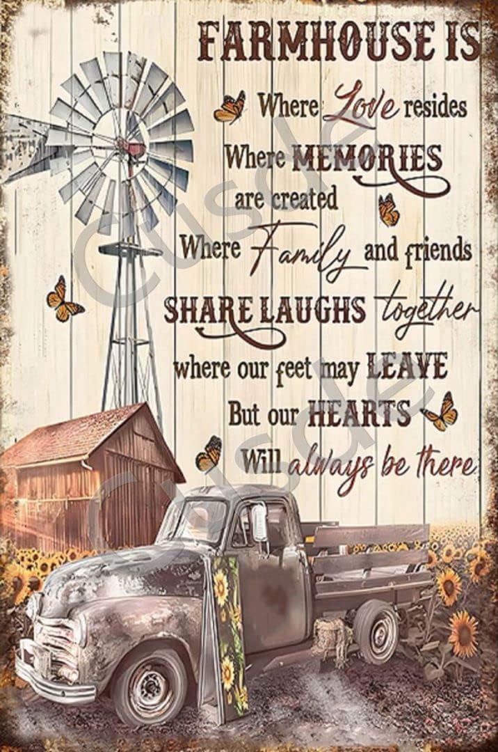 Cusde Vintage Metal Tin Sign Rustic Truck Windmill and Sunflower Farmhouse Wall Decor Retro Signs Decoration Home House Yard Plaques Funny Novelty Garage Room Kitchen 8x12 Inch - Image 1
