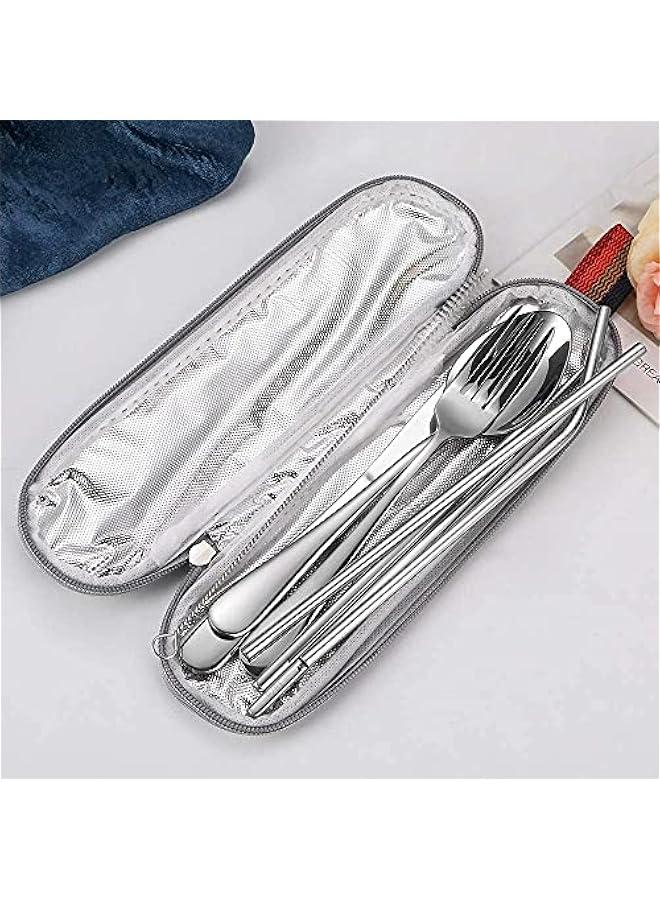 Stainless Steel Travel Utensils Set with Case, Straws, Portable Cutlery for Camping, Dishwasher Safe, 8-Piece - Image 5