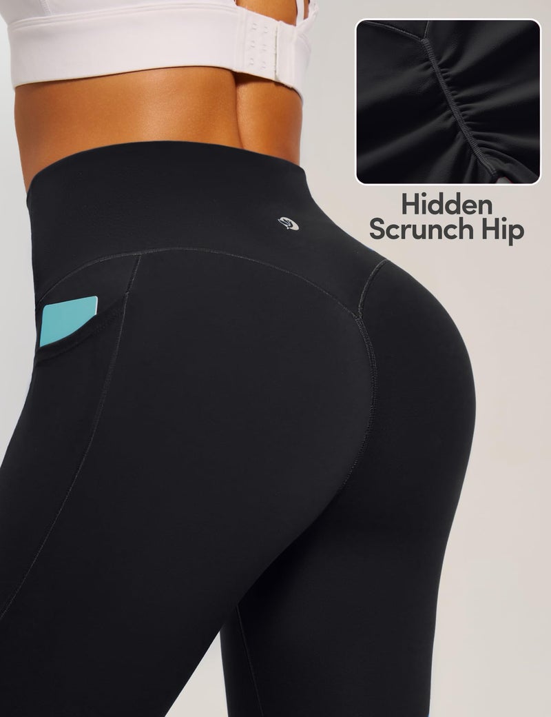 IUGA Invisible Scrunch Butt Lifting Leggings for Women No Front Seam Workout Leggings with Pockets Tummy Control Yoga Pants Black - Image 3