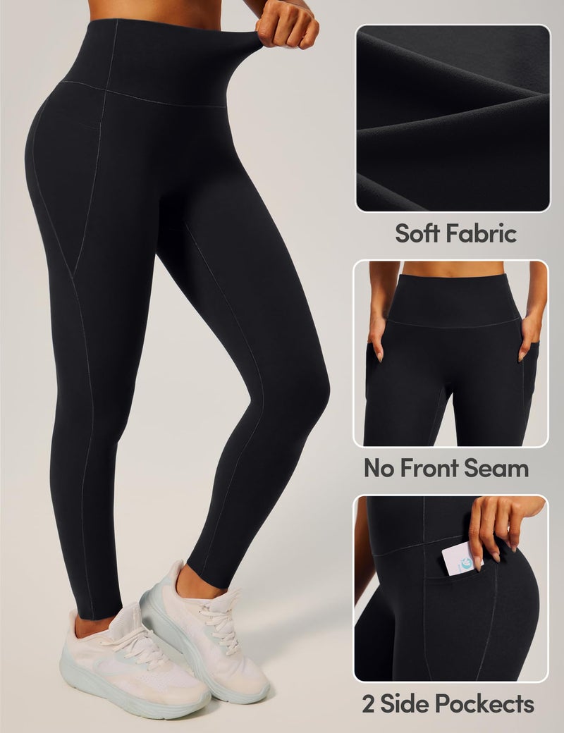 IUGA Invisible Scrunch Butt Lifting Leggings for Women No Front Seam Workout Leggings with Pockets Tummy Control Yoga Pants Black - Image 4